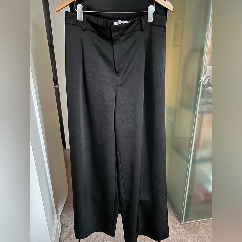 Women’s Black Satin Wide Leg Pants